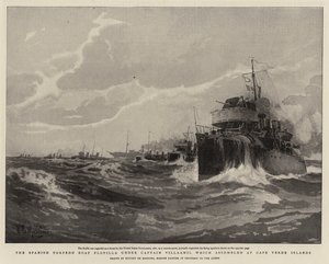 De Spaanse torpedobootflottille onder kapitein Villaamil die zich verzamelde op de Kaapverdische Eilanden